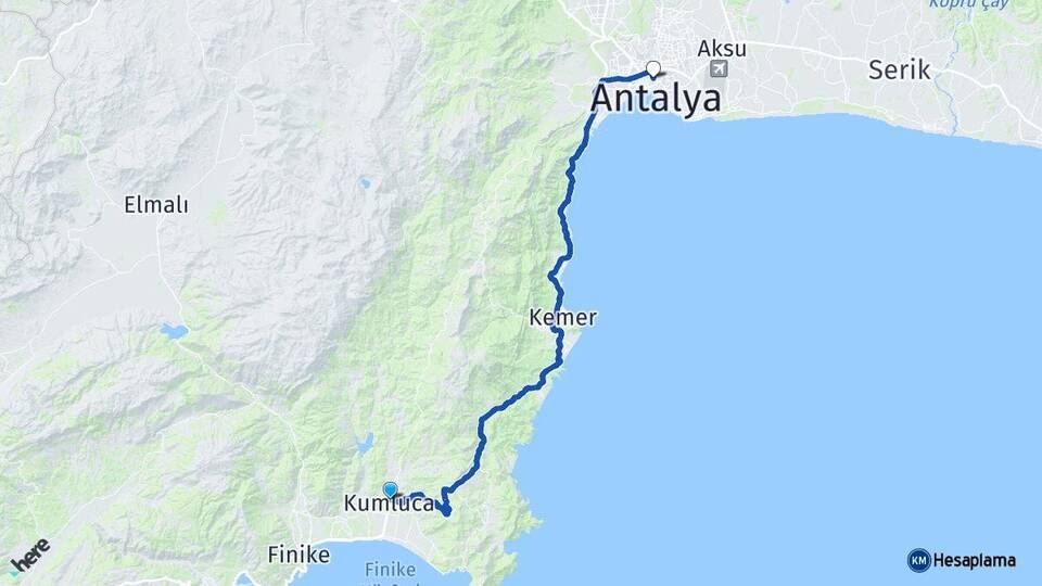 Antalya Kumluca Muratpaşa Arası Kaç Km - Yol Haritası