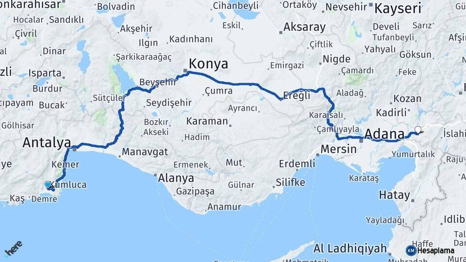 Antalya Kumluca Osmaniye Arası Kaç Km - Yol Haritası