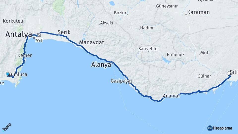 Antalya Kumluca Silifke Mersin Arası Kaç Km - Yol Haritası