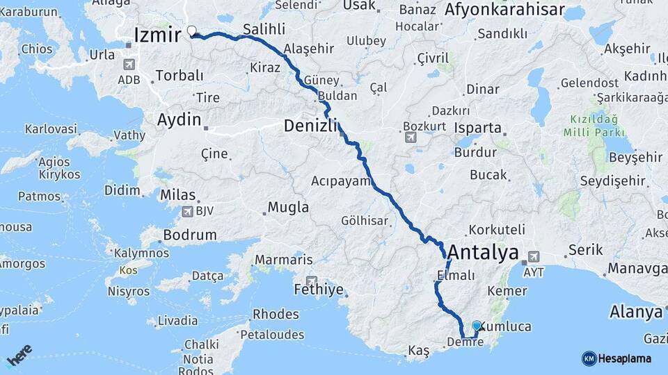 Antalya Kumluca Turgutlu Manisa Arası Kaç Km - Yol Haritası
