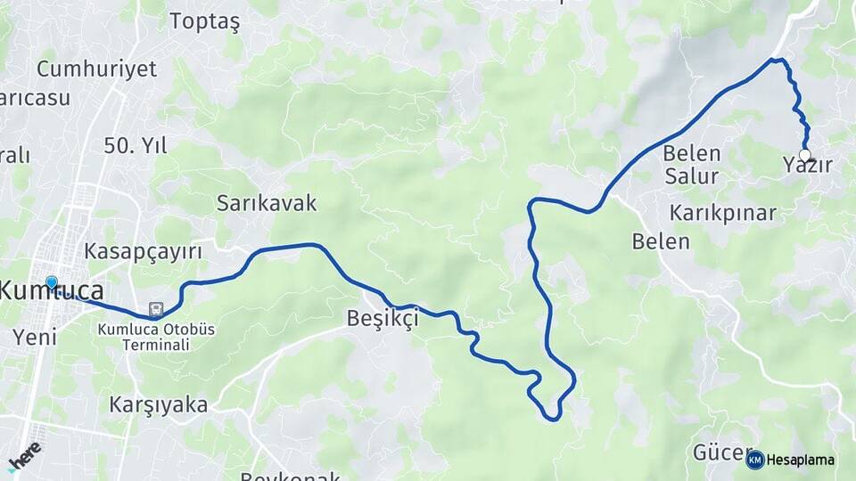 Antalya Kumluca Yazır Kumluca Arası Kaç Km - Yol Haritası