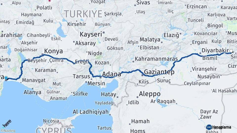 Antalya Kurtalan Siirt Arası Kaç Km - Yol Haritası