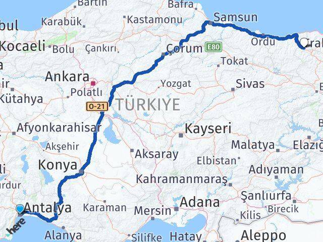 Antalya Kürtün Gümüşhane Arası Kaç Km - Yol Haritası