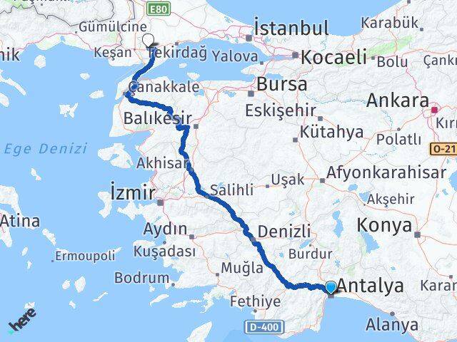 Antalya Malkara Tekirdağ Arası Kaç Km - Yol Haritası