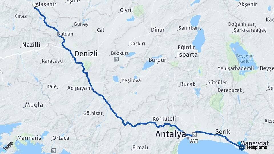 Antalya Manavgat Alaşehir Manisa Arası Kaç Km - Yol Haritası