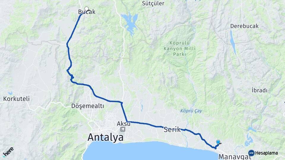 Antalya Manavgat Evrenseki Bucak Burdur Arası Kaç Km - Yol Haritası