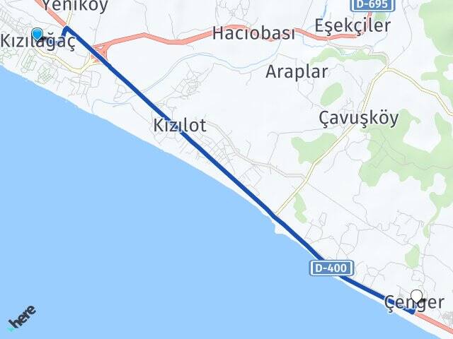 Antalya Manavgat Kızılağaç Çenger Manavgat Arası Kaç Km - Yol Haritası