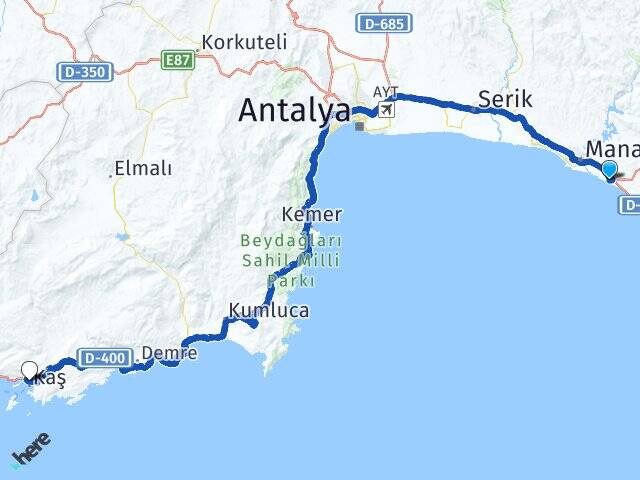 Antalya Manavgat Kızılağaç Kaş Arası Kaç Km - Yol Haritası