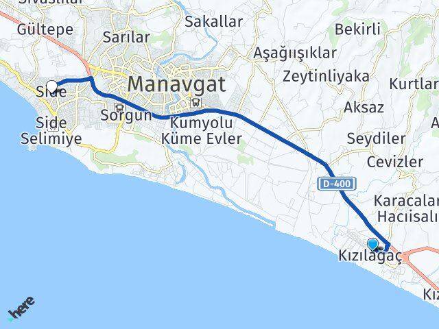 Antalya Manavgat Kızılağaç Side Manavgat Arası Kaç Km - Yol Haritası