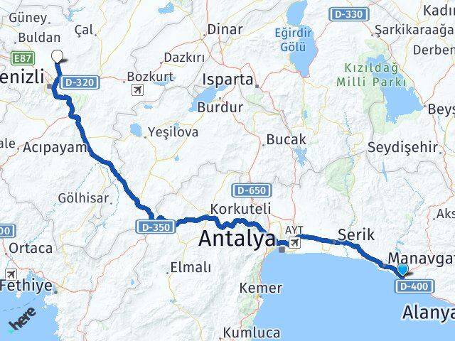 Antalya Manavgat Kızılot Pamukkale Denizli Arası Kaç Km - Yol Haritası