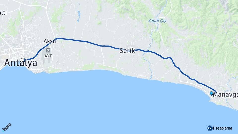Antalya Manavgat Side Arası Kaç Km - Yol Haritası