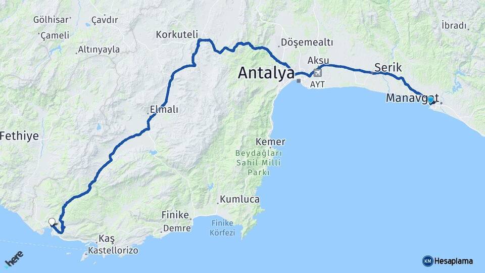 Antalya Manavgat Side Kalkan Kaş Arası Kaç Km - Yol Haritası
