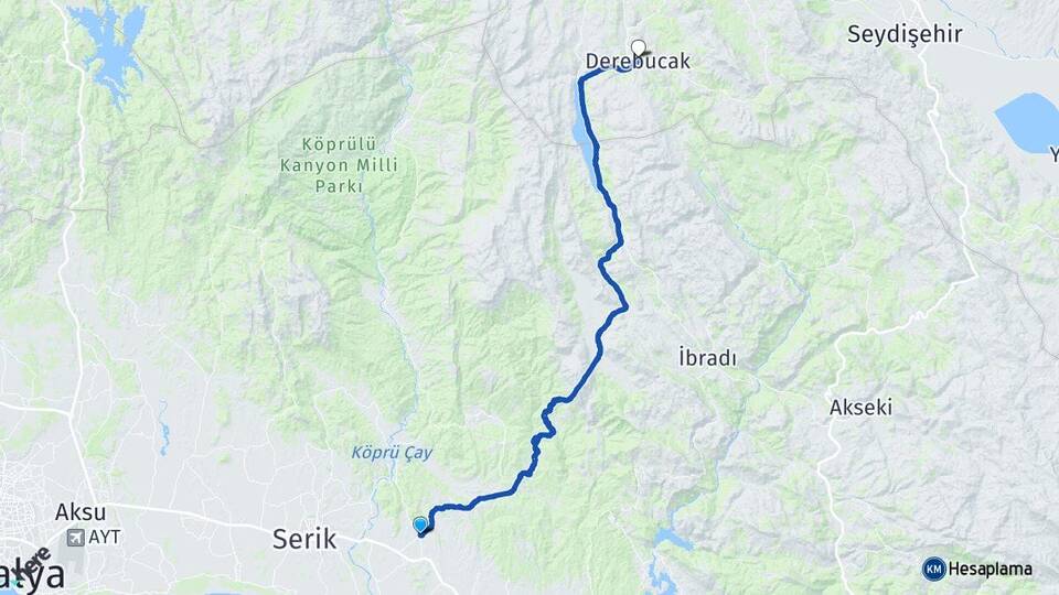 Antalya Manavgat Taşağıl Derebucak Konya Arası Kaç Km - Yol Haritası