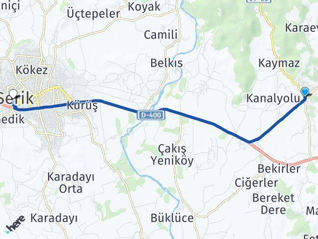 Antalya Manavgat Taşağıl Serik Arası Kaç Km - Yol Haritası