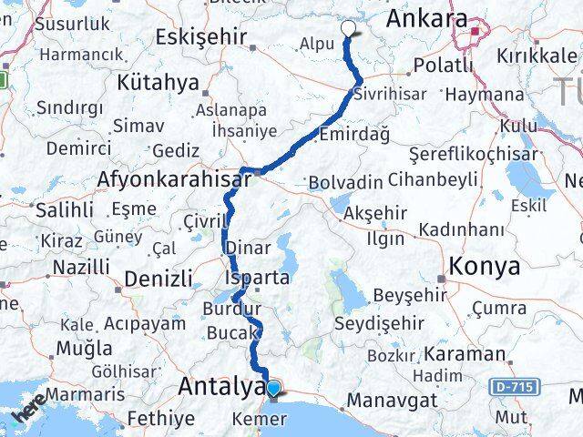 Antalya Mihalıççık Eskişehir Arası Kaç Km - Yol Haritası