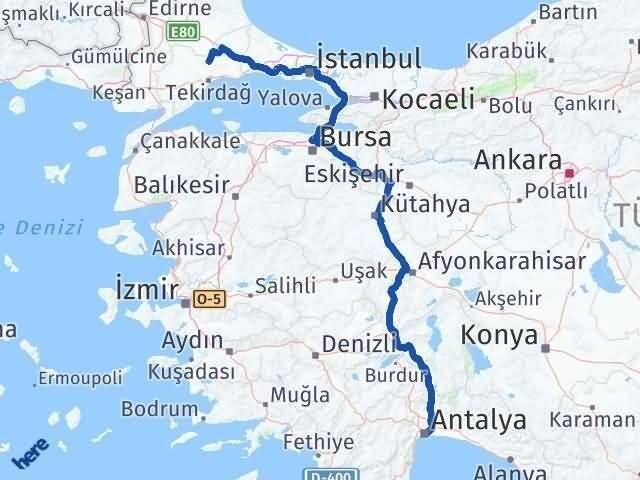 Antalya Muratlı Tekirdağ Arası Kaç Km - Yol Haritası