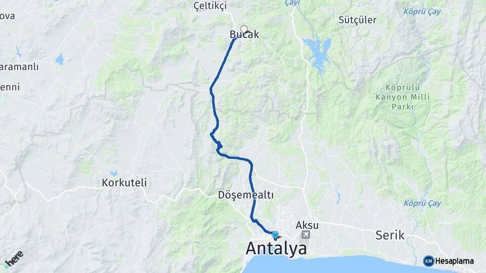 Antalya Muratpaşa Bucak Burdur Arası Kaç Km - Yol Haritası