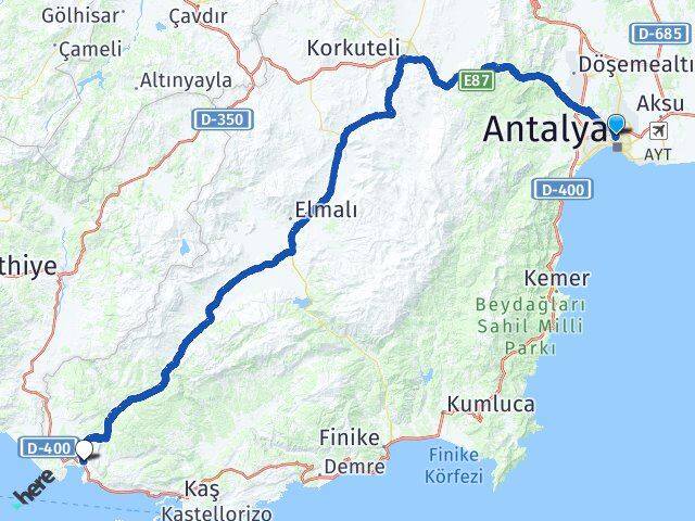 Antalya Muratpaşa Kalkan Kaş Arası Kaç Km - Yol Haritası