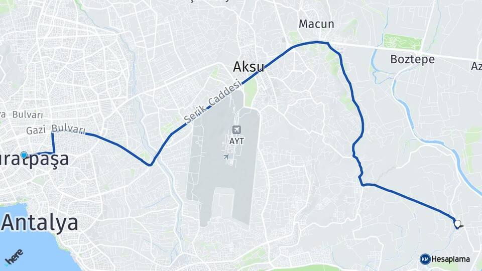 Antalya Muratpaşa Kundu Aksu Arası Kaç Km - Yol Haritası