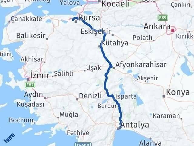 Antalya Nilüfer Bursa Arası Kaç Km - Yol Haritası