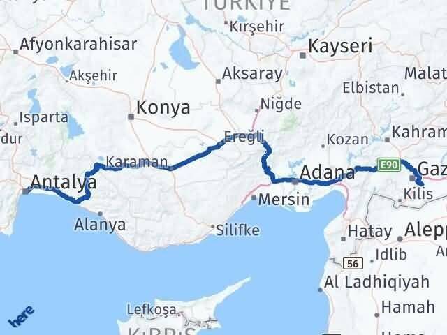 Antalya Oğuzeli Gaziantep Arası Kaç Km - Yol Haritası