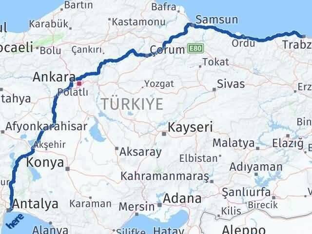 Antalya Ortahisar Trabzon Arası Kaç Km - Yol Haritası
