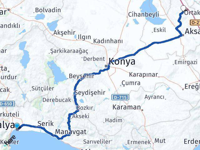 Antalya Ortaköy Aksaray Arası Kaç Km - Yol Haritası