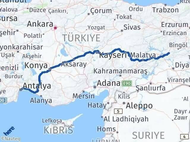 Antalya Palu Elazığ Arası Kaç Km - Yol Haritası