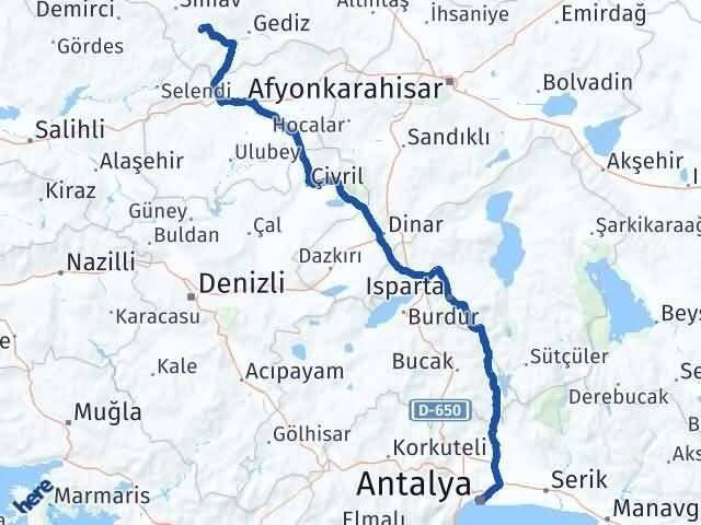 Antalya Pazarlar Kütahya Arası Kaç Km - Yol Haritası