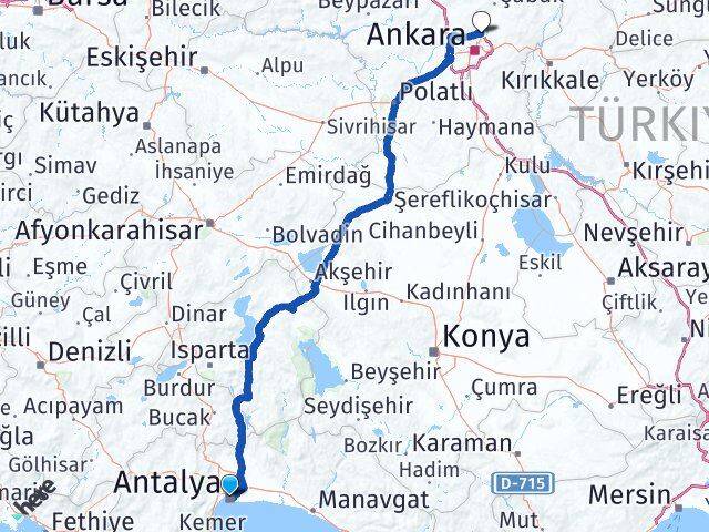 Antalya Pursaklar Ankara Arası Kaç Km - Yol Haritası