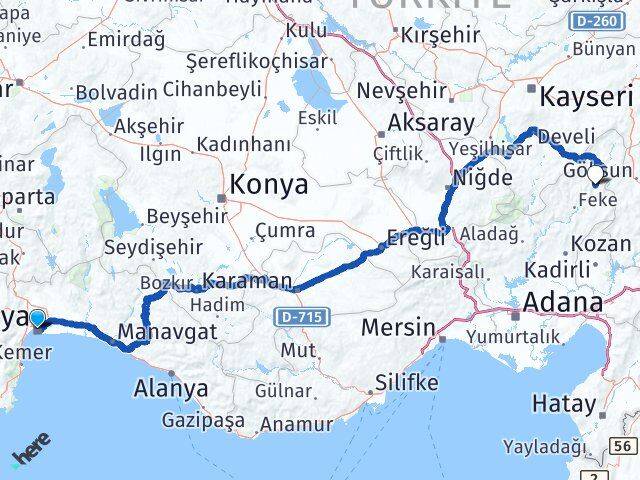 Antalya Saimbeyli Adana Arası Kaç Km - Yol Haritası