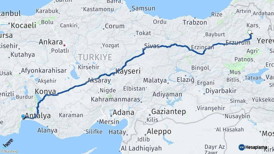 Antalya Sarıkamış Kars Arası Kaç Km - Yol Haritası