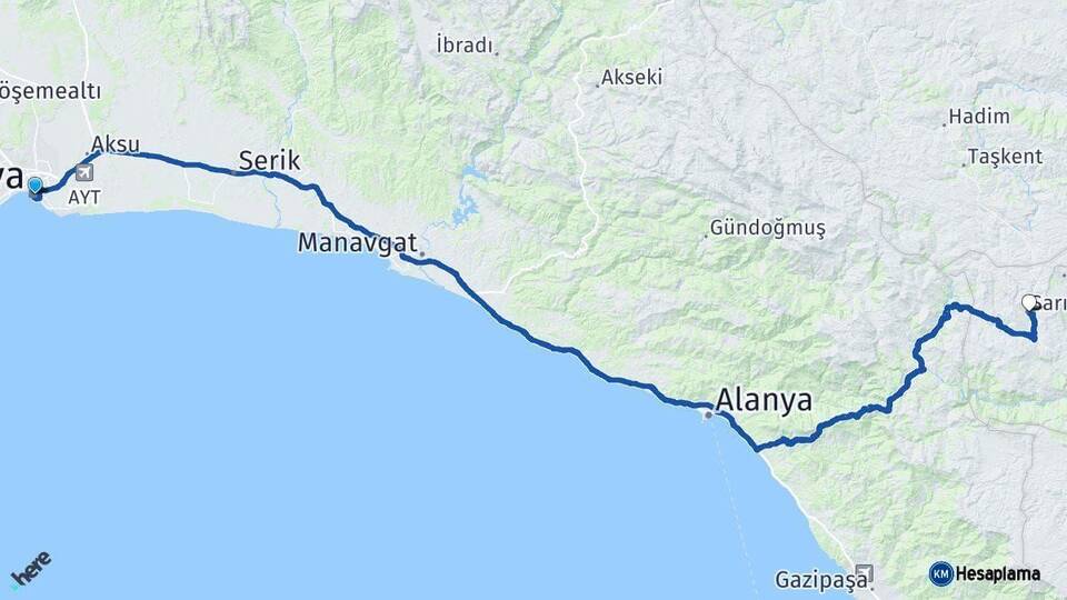 Antalya Sarıveliler Karaman Arası Kaç Km - Yol Haritası