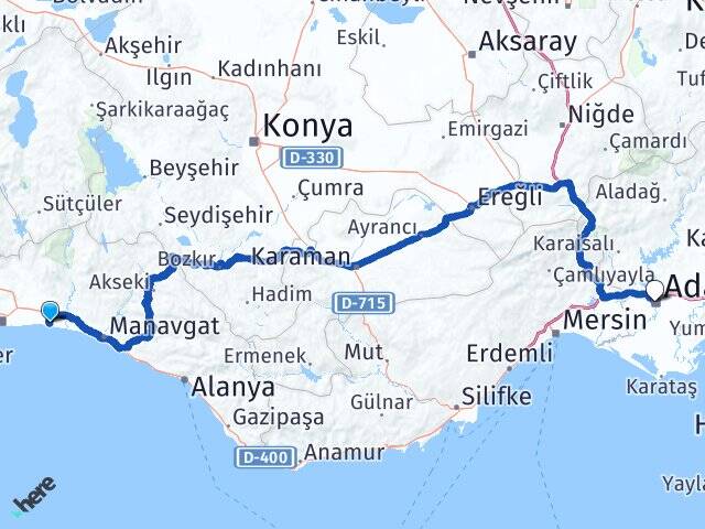 Antalya Serik Belek Adana Arası Kaç Km - Yol Haritası