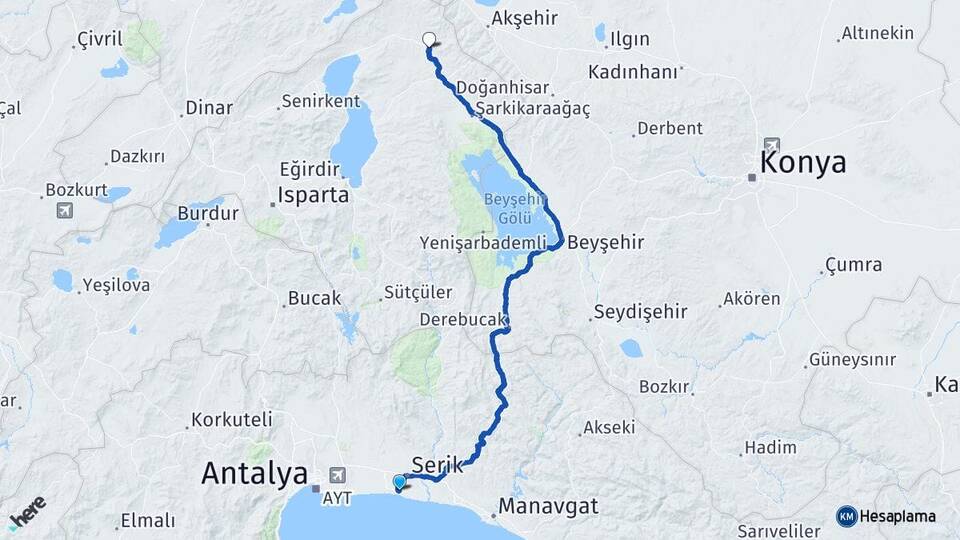 Antalya Serik Belek Yalvaç Isparta Arası Kaç Km - Yol Haritası