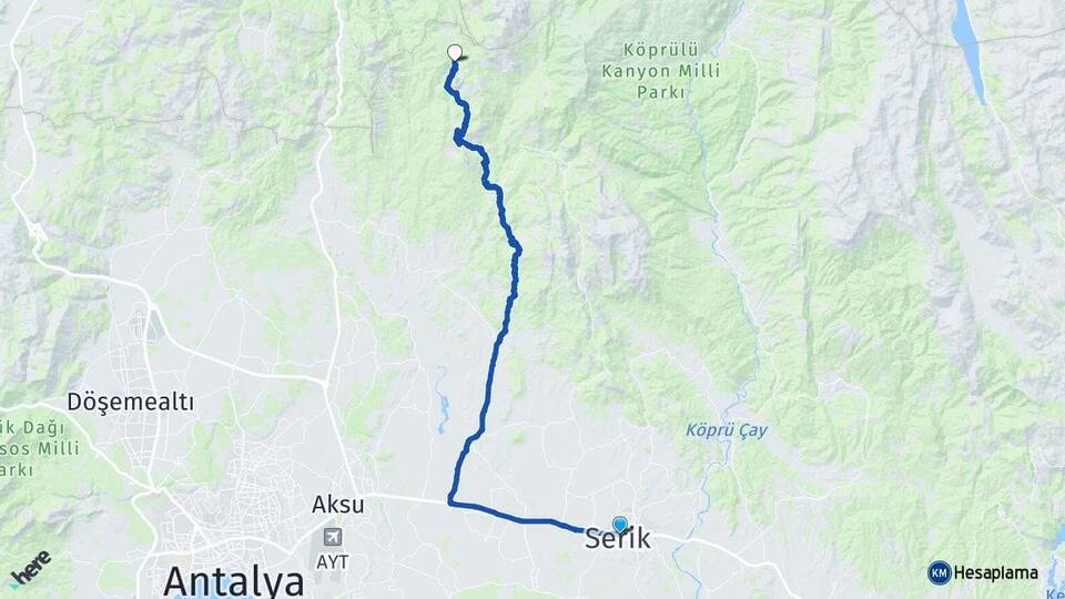 Antalya Serik Bozdoğan Serik Arası Kaç Km - Yol Haritası