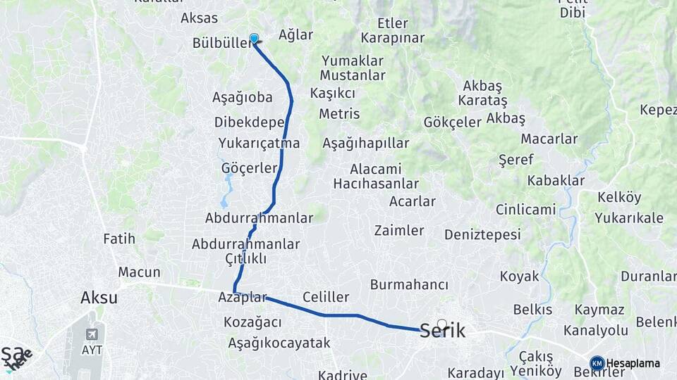 Antalya Serik Gebiz Serik Arası Kaç Km - Yol Haritası