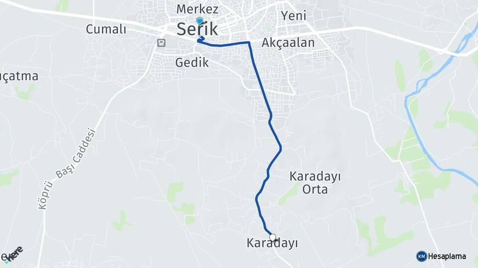 Antalya Serik Karadayı Serik Arası Kaç Km - Yol Haritası