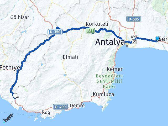 Antalya Serik Kınık Kaş Arası Kaç Km - Yol Haritası