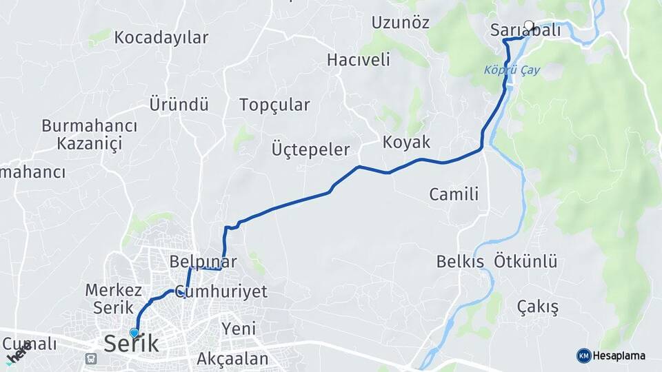 Antalya Serik Sarıabalı Serik Arası Kaç Km - Yol Haritası