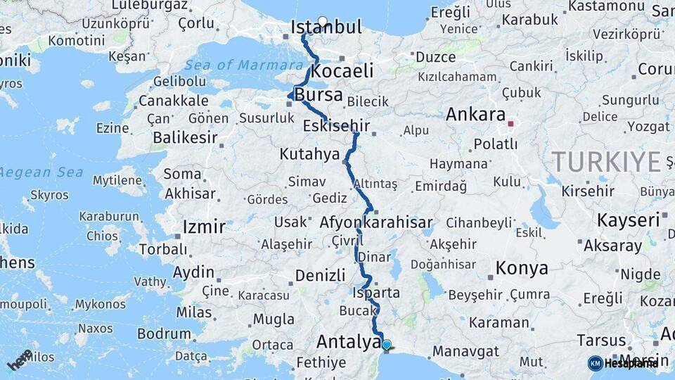 Antalya Şile İstanbul Arası Kaç Km - Yol Haritası