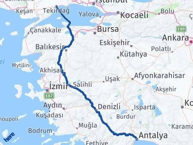 Antalya Süleymanpaşa Tekirdağ Arası Kaç Km - Yol Haritası