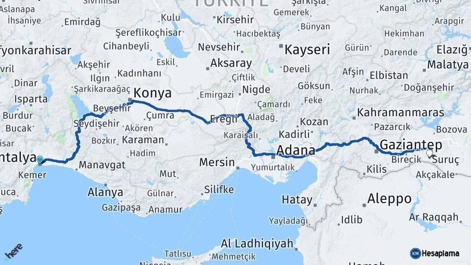 Antalya Suruç Şanlıurfa Arası Kaç Km - Yol Haritası