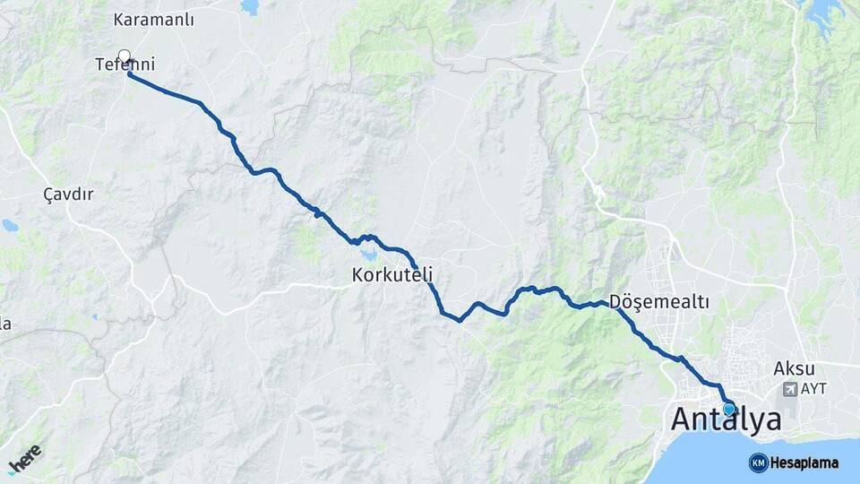 Antalya Tefenni Burdur Arası Kaç Km - Yol Haritası