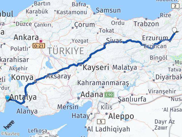 Antalya Tortum Erzurum Arası Kaç Km - Yol Haritası