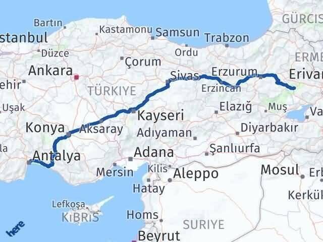 Antalya Tutak Ağrı Arası Kaç Km - Yol Haritası