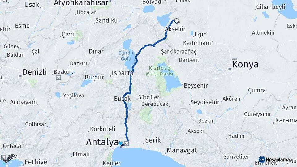 Antalya Tuzlukçu Konya Arası Kaç Km - Yol Haritası