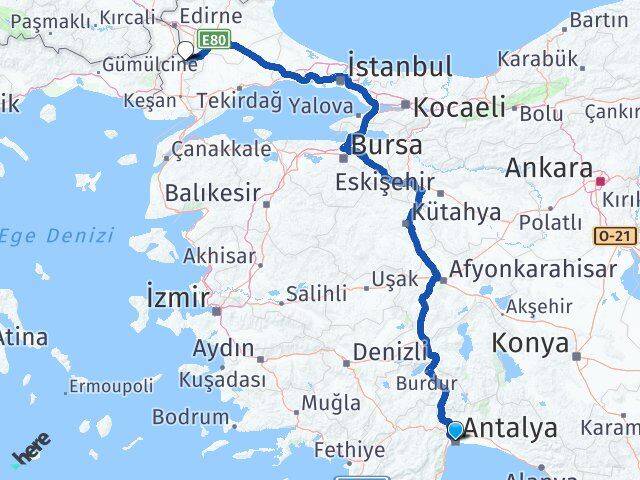 Antalya Uzunköprü Edirne Arası Kaç Km - Yol Haritası