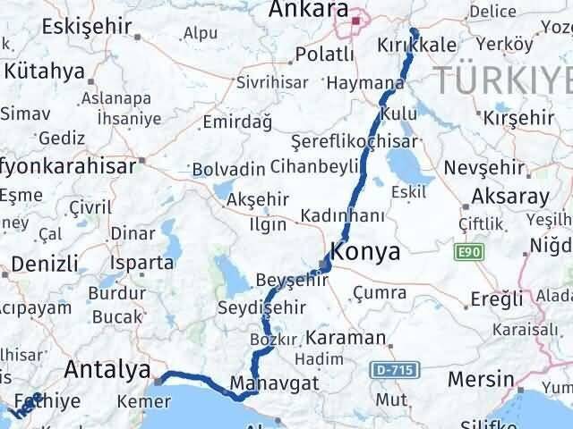 Antalya Yahşihan Kırıkkale Arası Kaç Km - Yol Haritası