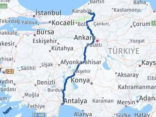Antalya Yenice Karabük Arası Kaç Km - Yol Haritası
